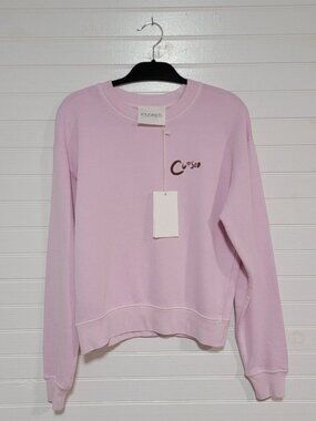 NWT Closed Pink Embroidered Logo Crew Neck Sweatshirt Size Small Oyster